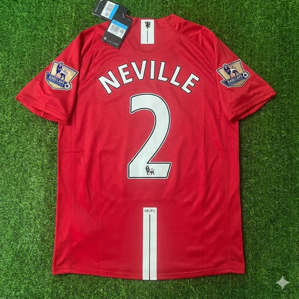 Gary Neville Manchester United 2007 2008 EPL Retro Red Jersey Trikot Pulses Football
