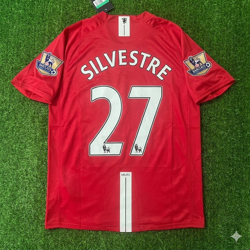 Mikaël Silvestre Manchester United 2007 2008 EPL Retro Red Jersey Trikot Pulses Football