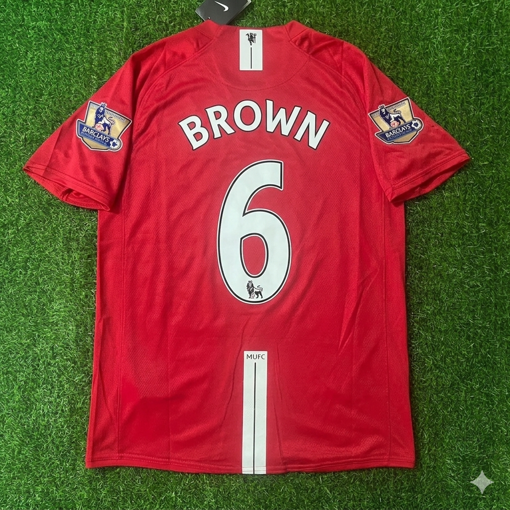 Wes Brown Manchester United 2007 2008 EPL Retro Red Jersey Trikot Pulses Football