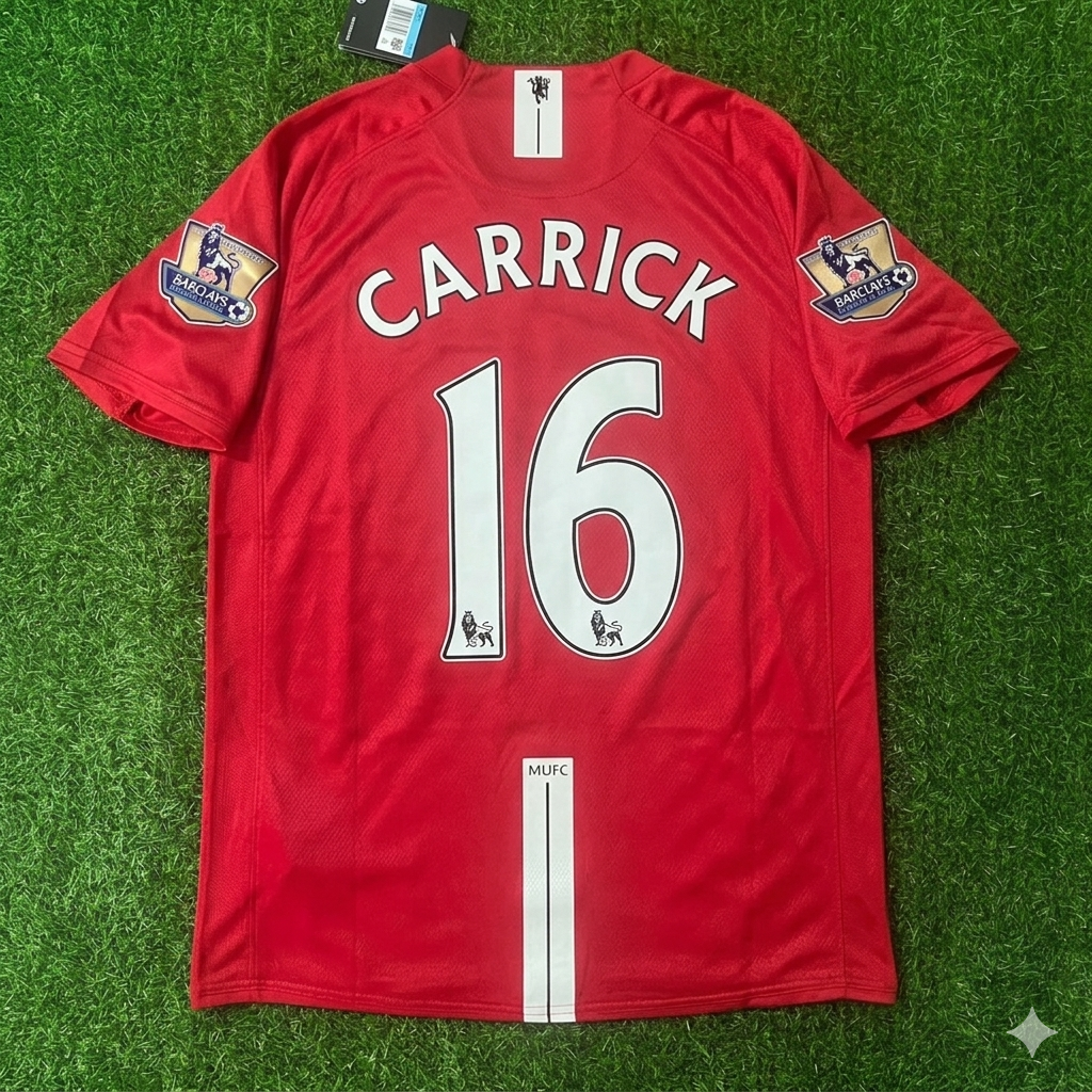 Michael Carrick Manchester United 2007 2008 EPL Retro Red Jersey Trikot Pulses Football