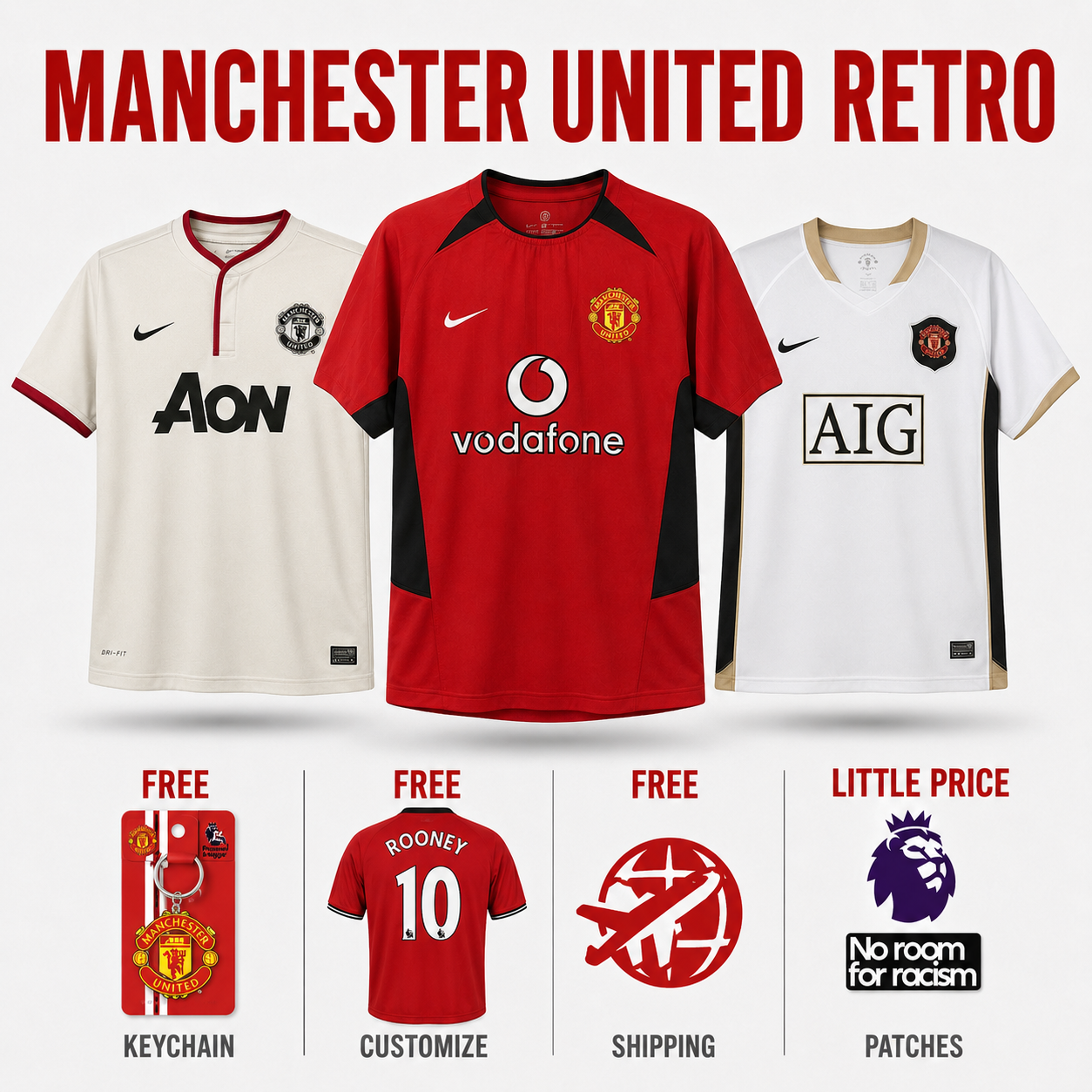COMBO Manchester United Retro - Away 13/14, Home 02/04, Away 06/07 Pulses Football