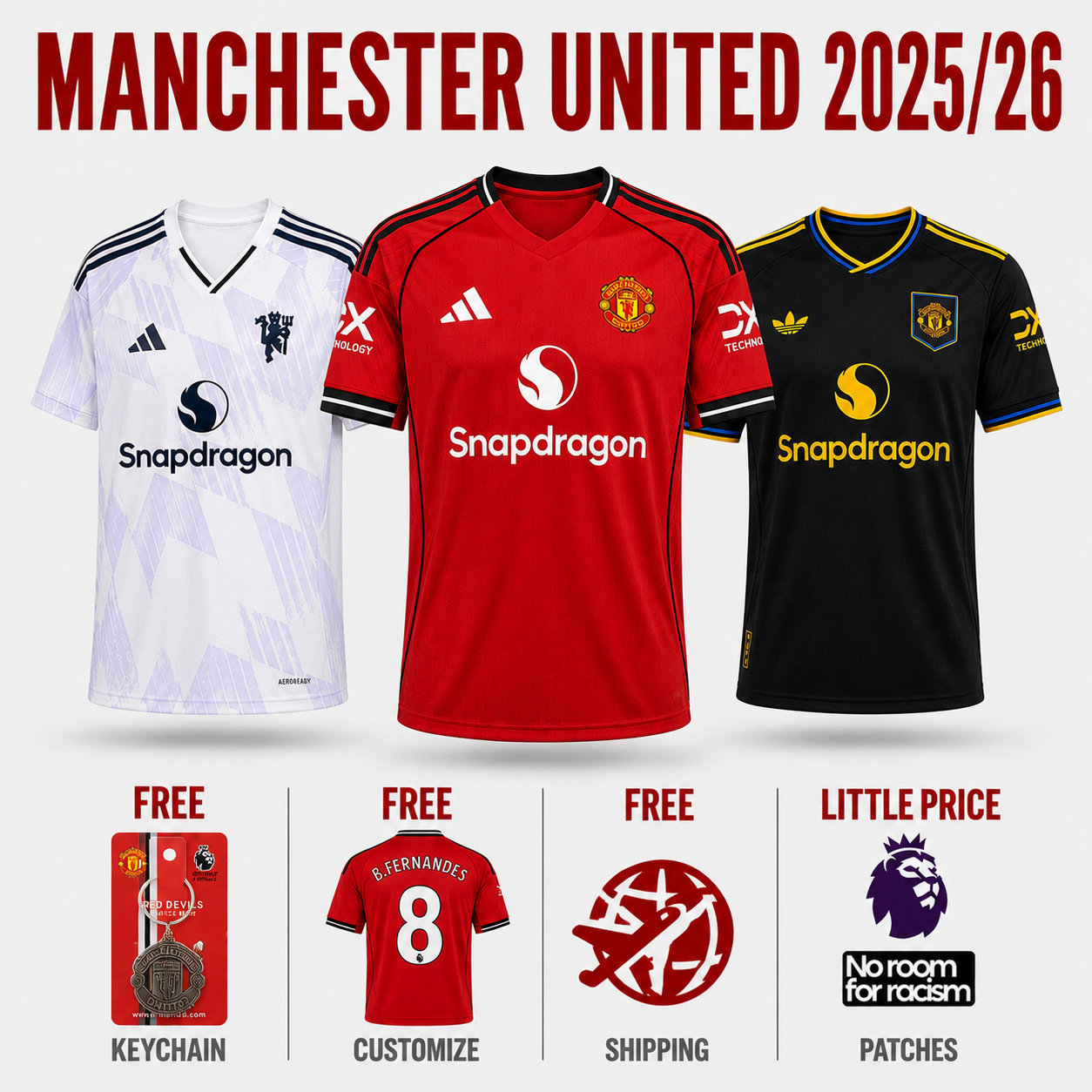 COMBO Manchester United 25/26 - Home, Away and Third Pulses Football