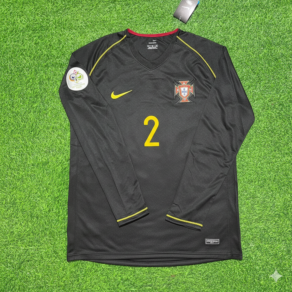 Paulo Ferreira Portugal 2006 World Cup Long Sleeve Black Retro Football Jersey Pulses Football