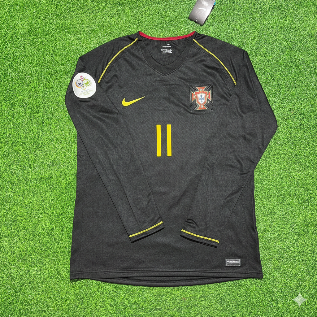 Simão Sabrosa Portugal 2006 World Cup Long Sleeve Black Retro Football Jersey Pulses Football