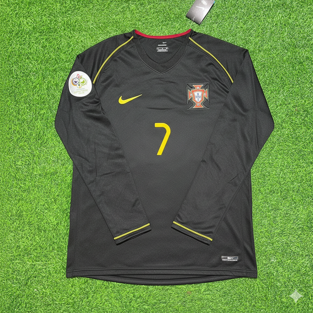 Luis Figo Portugal 2006 World Cup Long Sleeve Black Retro Football Jersey Pulses Football