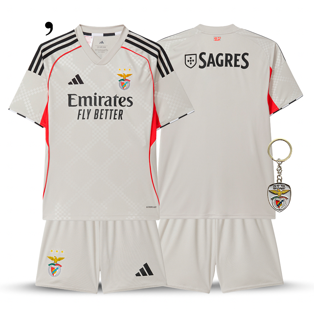 Conjunto Infantil Benfica Alternativa Bege 2025/26 - ÚLTIMAS UNIDADES
