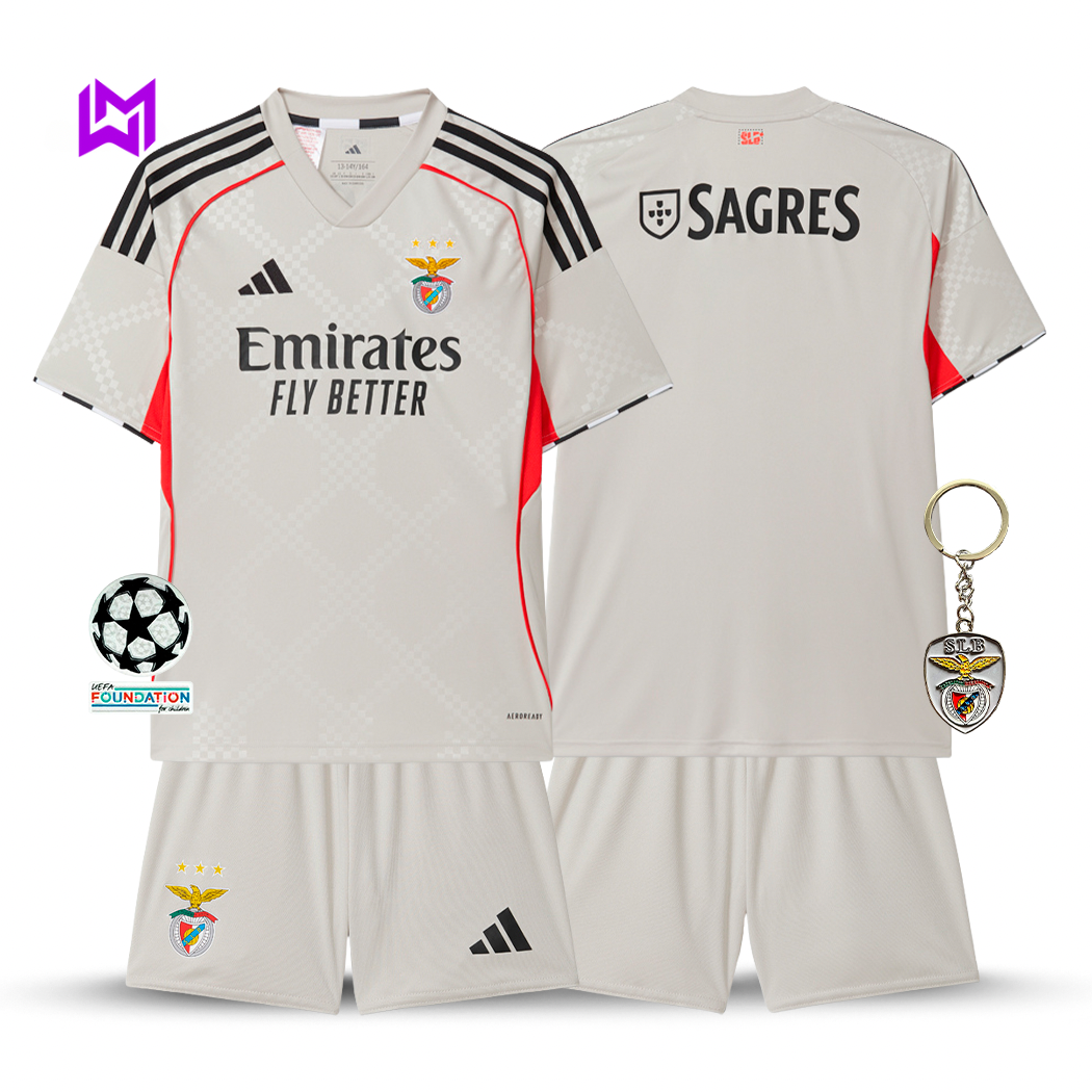 Conjunto Infantil Benfica Alternativa Bege 2025/26 - ÚLTIMAS UNIDADES