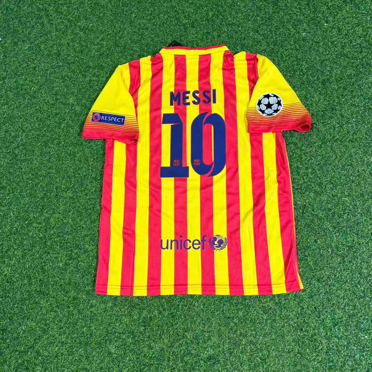 Lionel Messi 10 - Barcelona 2013/2014 Yellow Red Retro Jersey Trikot Pulses Football
