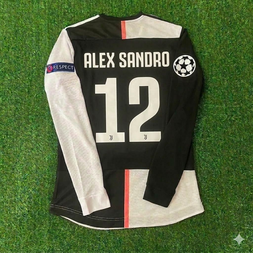 Alex Sandro 12- Juventus Long Sleeve 2019 2020 Retro White Black Jersey Trikot Maglia Pulses Football