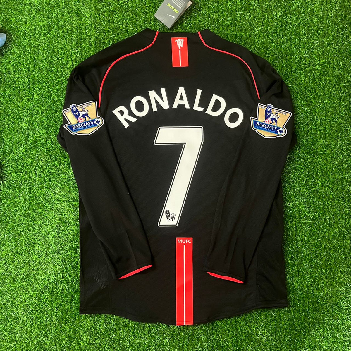 Cristiano Ronaldo 2007-2008 Manchester United Black Retro Jersey Trikot Camiseta Maillot Pulses Football