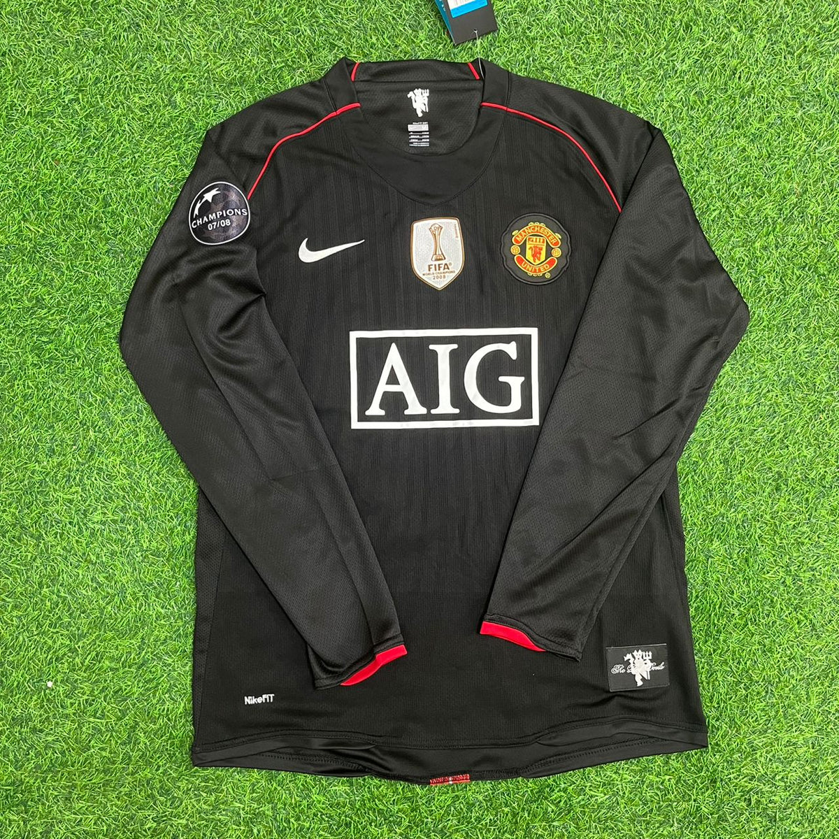 Cristiano Ronaldo Manchester United 2007/2008 Champions League Patch Black Retro Football Jersey Kit Pulses Football