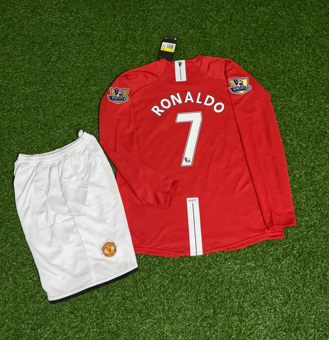 Cristiano Ronaldo Manchester United 2008 EPL Retro Long Sleeve Kids Football Jersey Kit Pulses Football