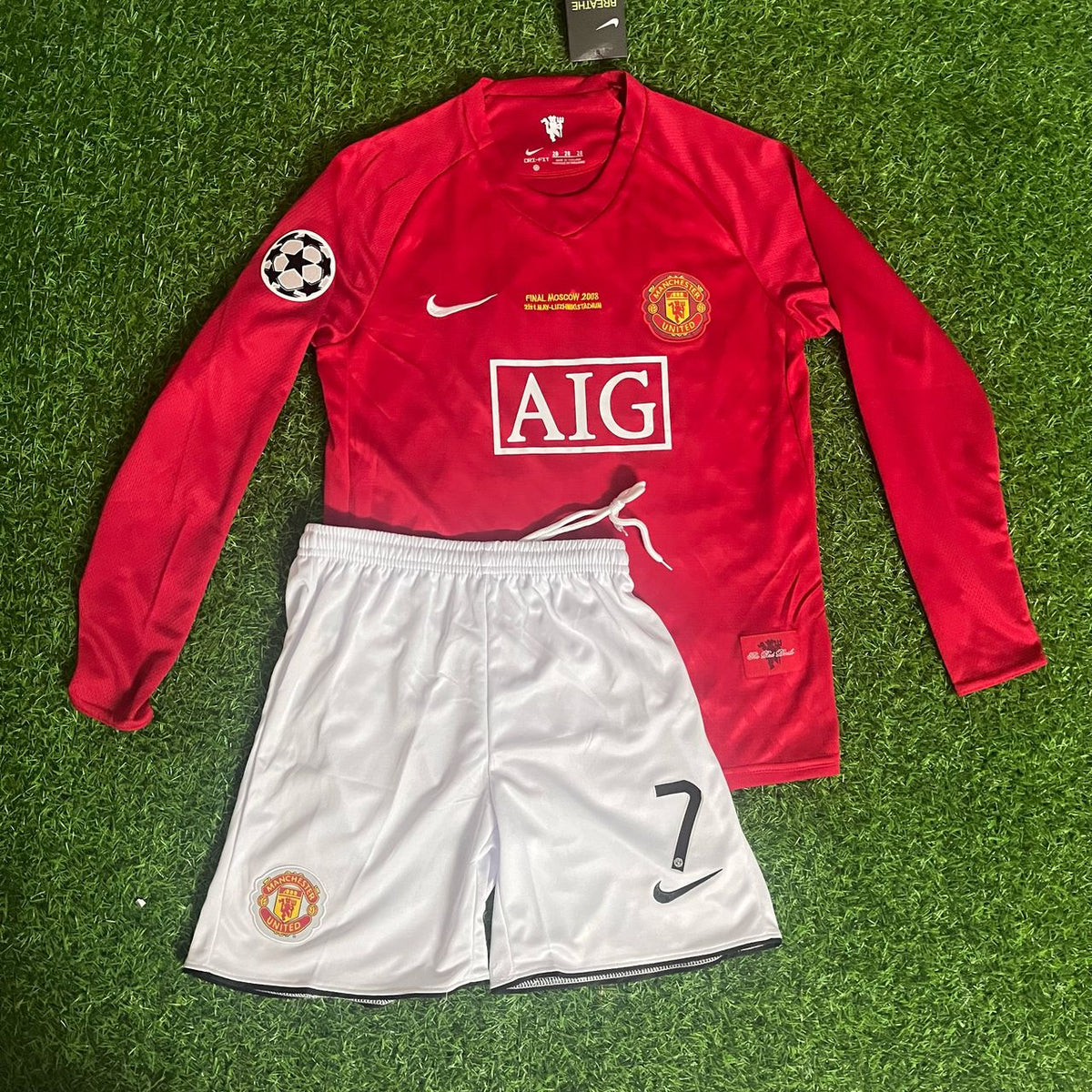 Cristiano Ronaldo 7 - Manchester United 2008 Final Red Long Sleeve Kit Jersey Trikot Maillot KinderTrikot Soccer Shirt Pulses Football