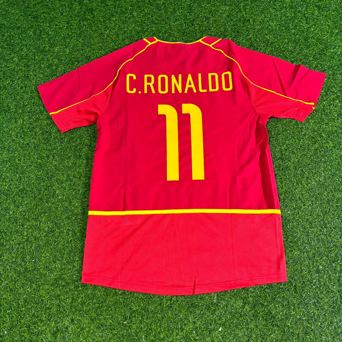 Cristiano Ronaldo Number 11 Portugal 2002 Retro Home Red Football Jersey Pulses Football