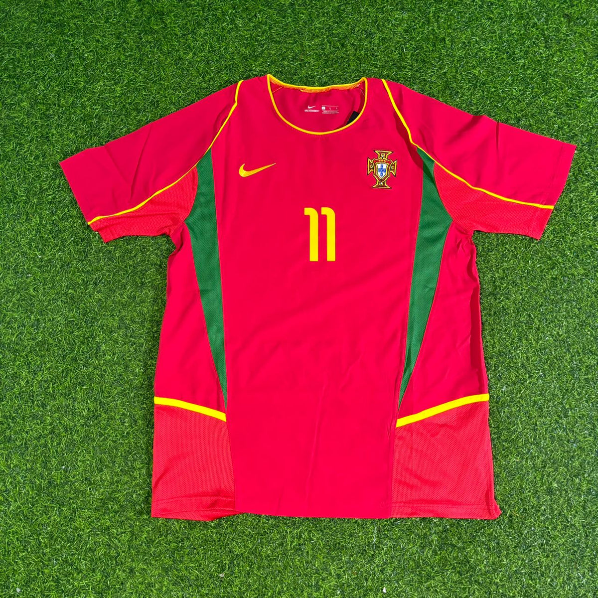 Cristiano Ronaldo Number 11 Portugal 2002 Retro Home Red Football Jersey Pulses Football