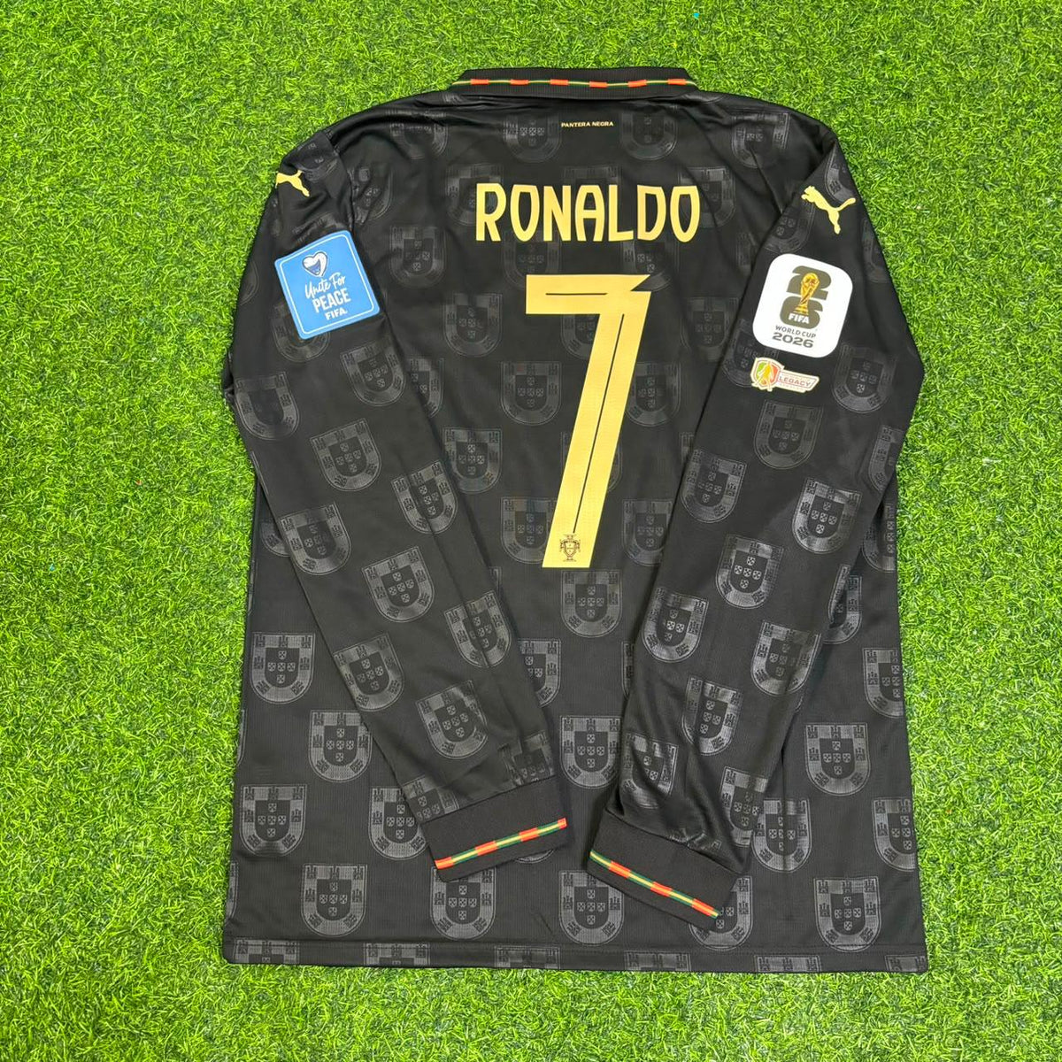 Cristiano Ronaldo Portugal 2026 World Cup Black Legacy Patch Long Sleeve Football Jersey Pulses Football