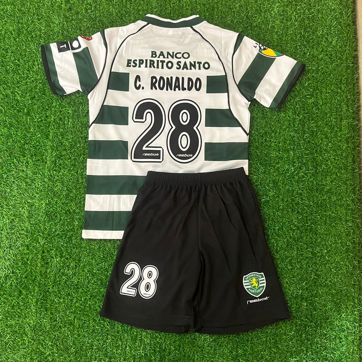 Cristiano Ronaldo Sporting CP Lisbon Kids Children Number 28 Vintage Jersey KinderTrikot Set Pulses Football