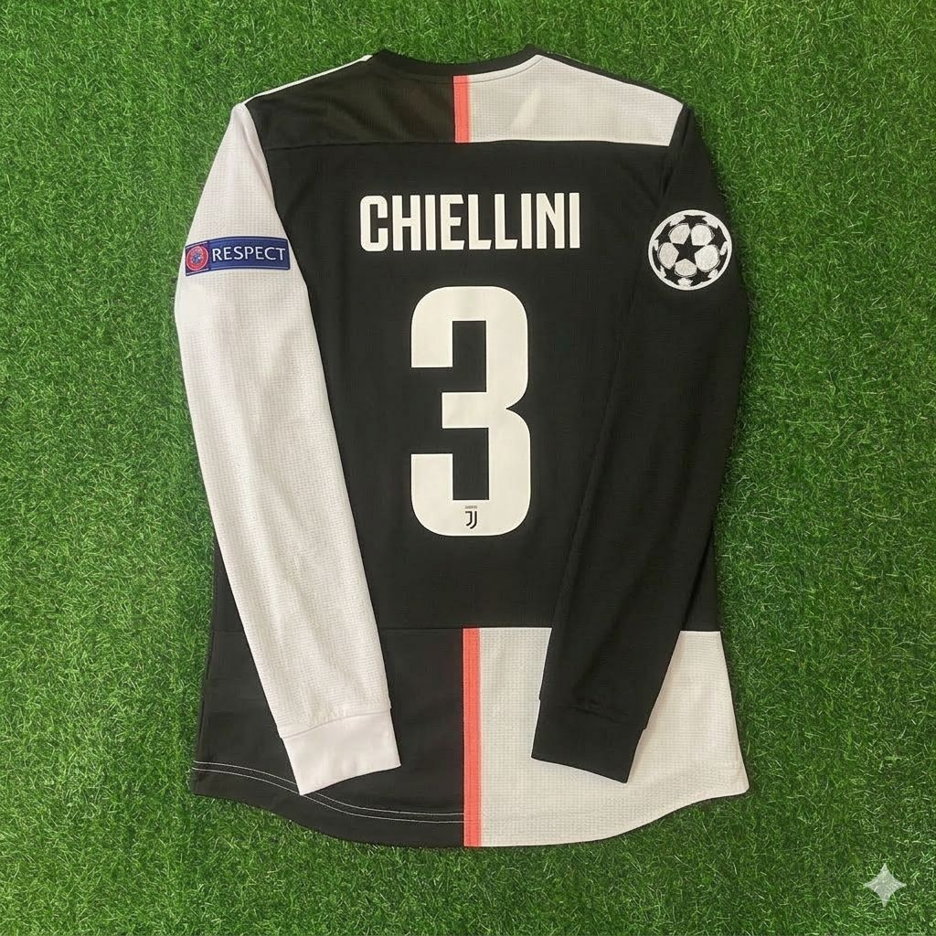 Giorgio Chiellini 3- Juventus Long Sleeve 2019 2020 Retro White Black Jersey Trikot Maglia Pulses Football