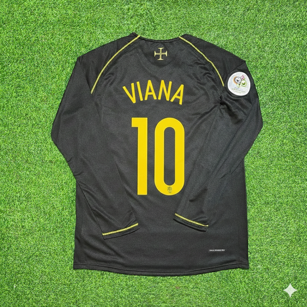Hugo Viana Portugal 2006 World Cup Long Sleeve Black Retro Football Jersey Pulses Football