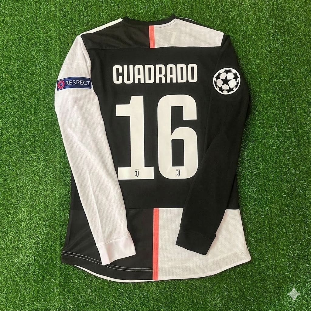 Juan Cuadrado 16- Juventus Long Sleeve 2019 2020 Retro White Black Jersey Trikot Maglia Pulses Football