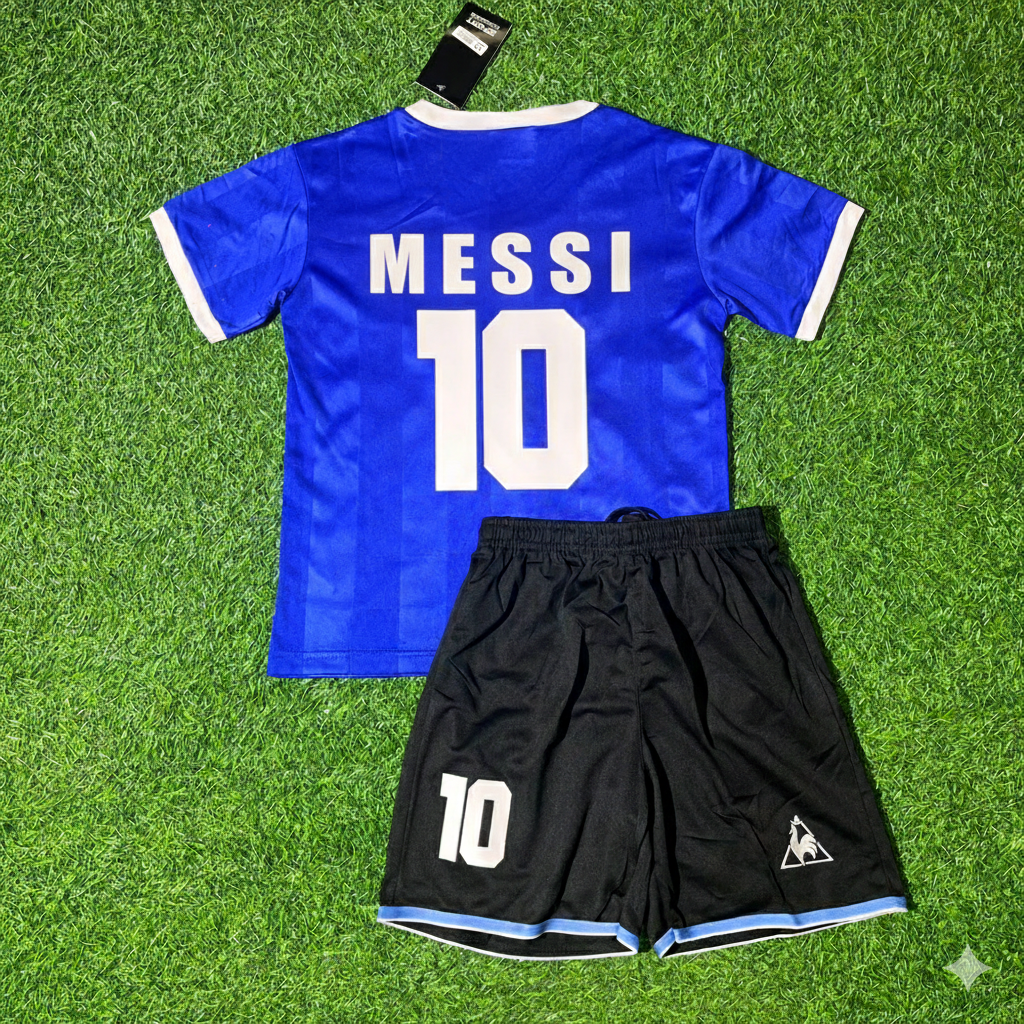 Lionel Messi 10- Argentina Blue Kids Retro Football Jersey Kit Pulses Football