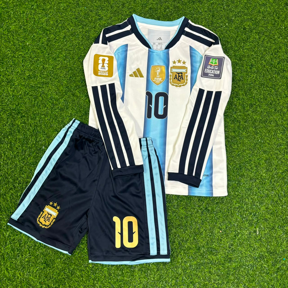 Lionel Messi Argentina 2026 World Cup Kids Long Sleeve Football Jersey Kit Pulses Football