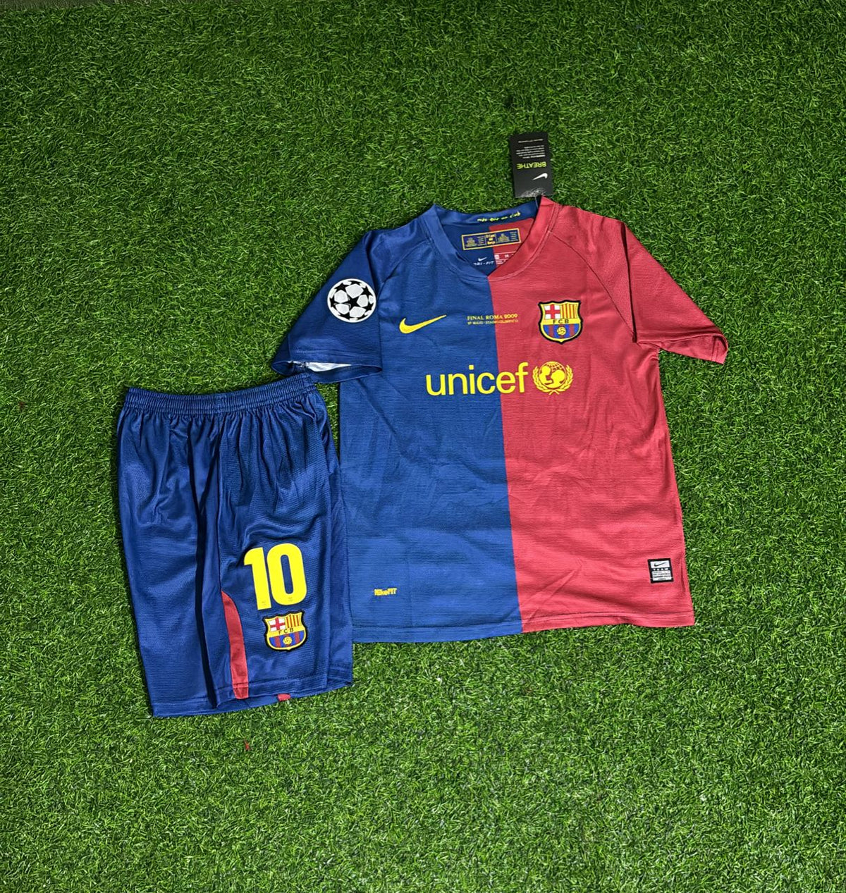 Lionel Messi Barcelona 2009 Champions League Final Retro Kids Football Jersey Kit Pulses Football