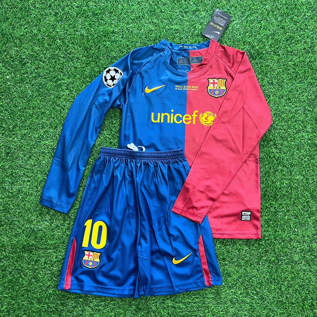 Lionel Messi Barcelona 2009 Final Kids Retro Football Jersey Soccer Kit Pulses Football