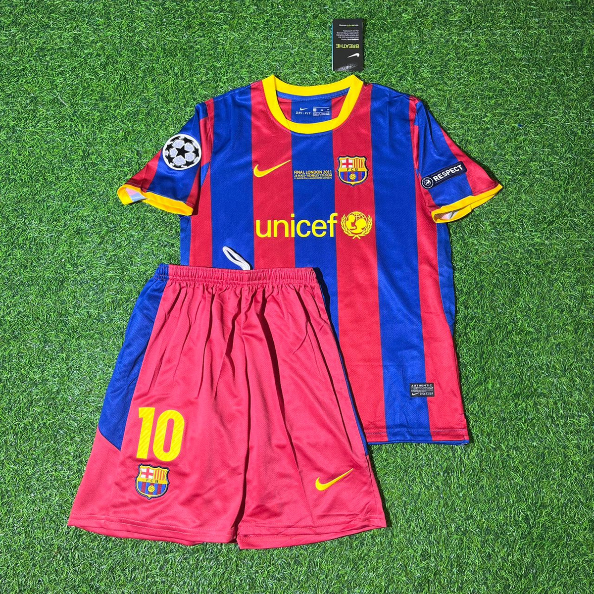 Lionel Messi Barcelona 2011 London Final Kids Retro Football Jersey Kit Pulses Football