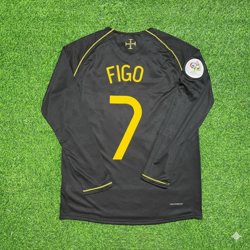 Luis Figo Portugal 2006 World Cup Long Sleeve Black Retro Football Jersey Pulses Football