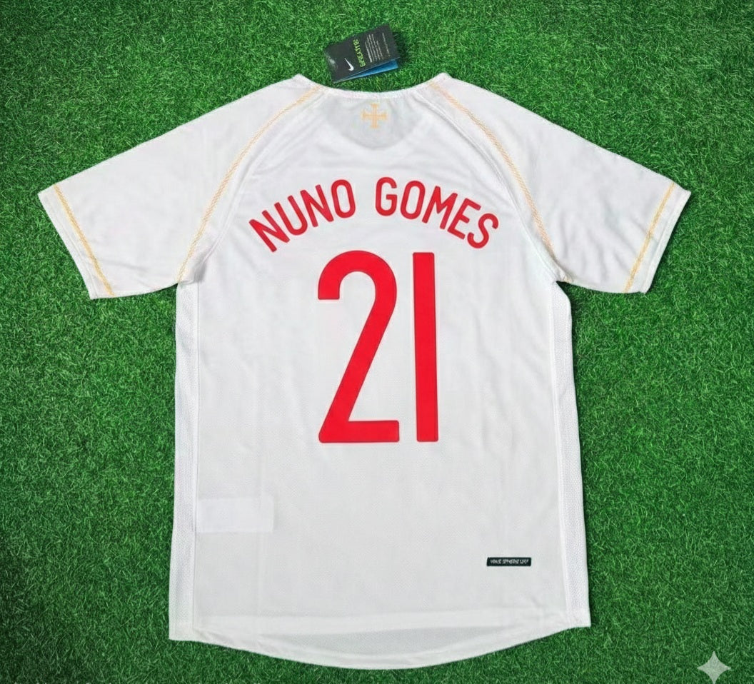 Nuno Gomes Portugal 2002 Retro White Debut Football Jersey Pulses Football