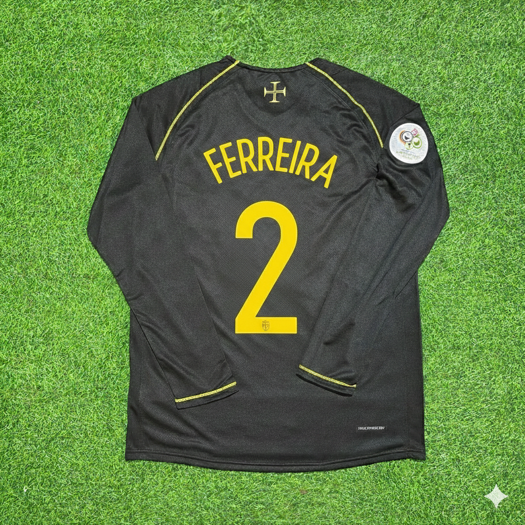Paulo Ferreira Portugal 2006 World Cup Long Sleeve Black Retro Football Jersey Pulses Football