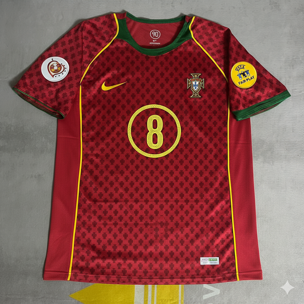 Deco Portugal EURO 2004 Retro Home Red Jersey Trikot Pulses Football