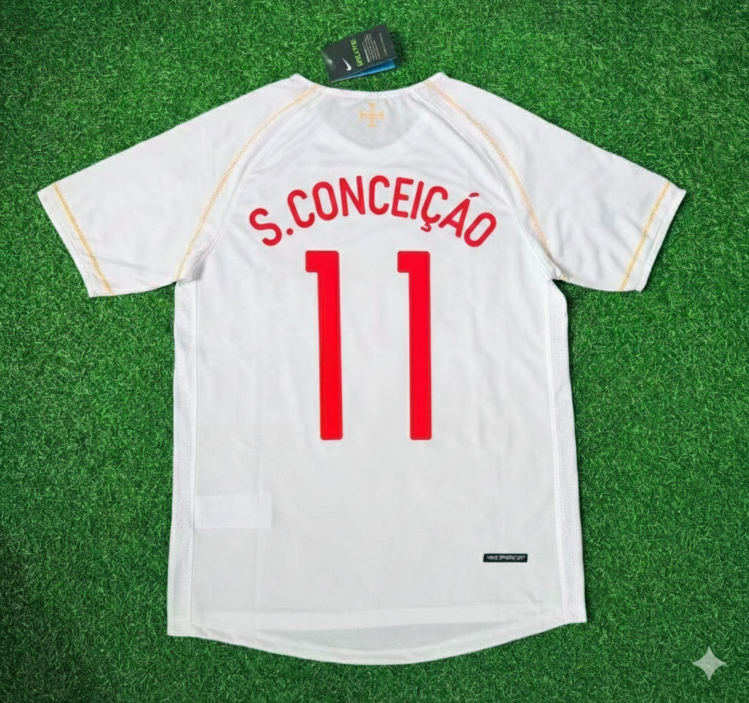 Sergio Conceiçáo Portugal 2002 Retro White Debut Football Jersey Pulses Football