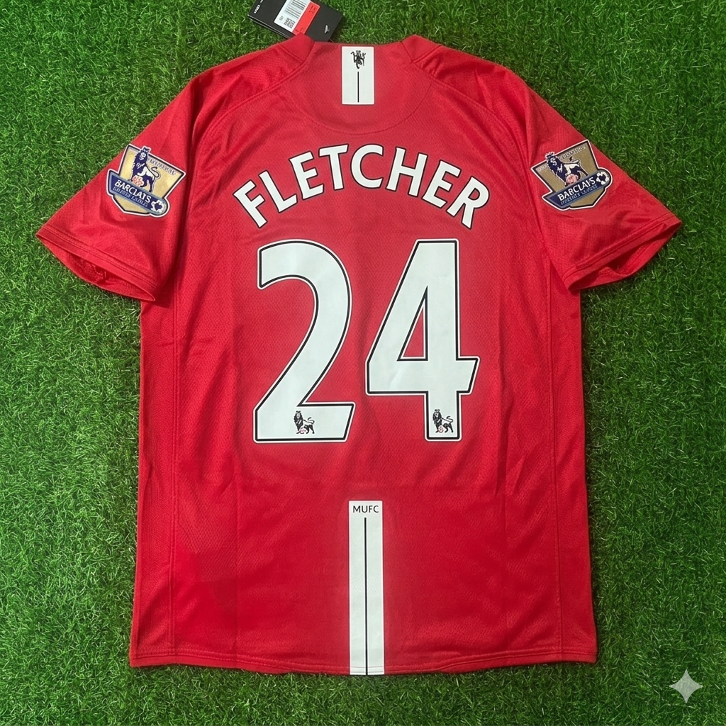 Darren Fletcher Manchester United 2007 2008 EPL Retro Red Jersey Trikot Pulses Football