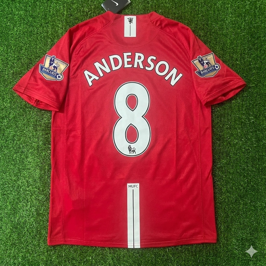 Anderson Manchester United 2007 2008 EPL Retro Red Jersey Trikot Pulses Football
