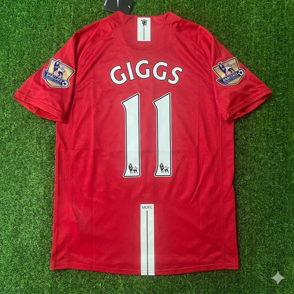 Ryan Giggs Manchester United 2007 2008 EPL Retro Red Jersey Trikot Pulses Football