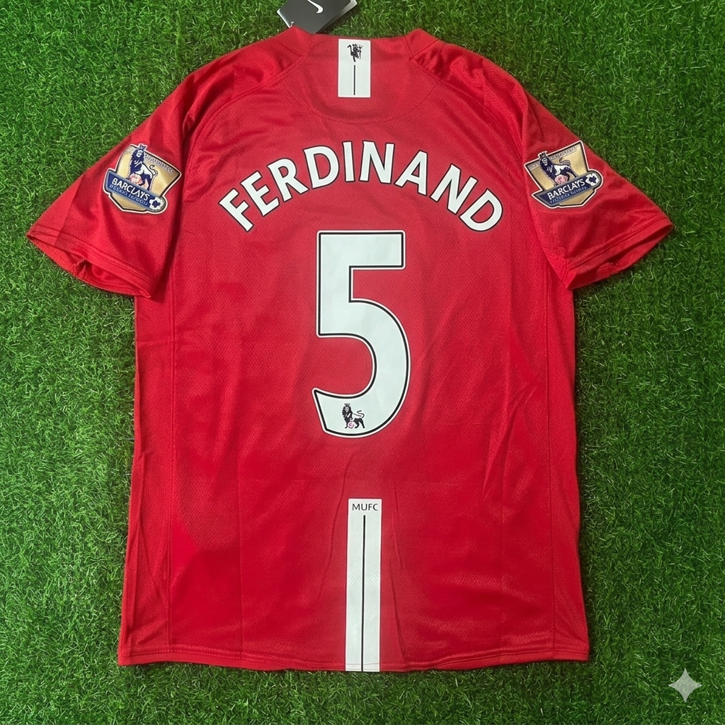 Rio Ferdinand Manchester United 2007 2008 EPL Retro Red Jersey Trikot Pulses Football