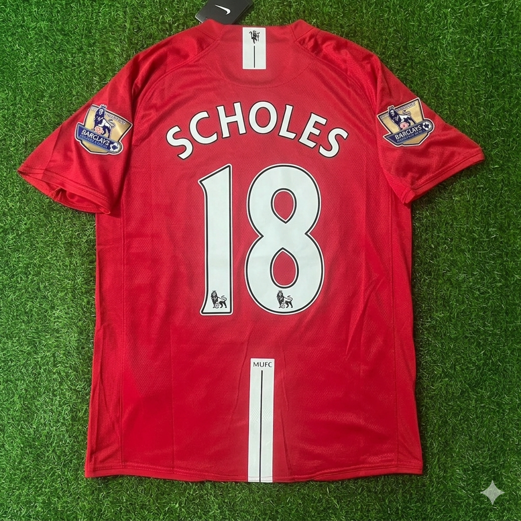 Paul Scholes Manchester United 2007 2008 EPL Retro Red Jersey Trikot Pulses Football