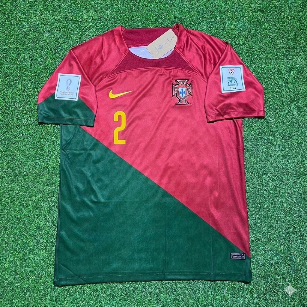 Diego Dalot #2 Portugal 2022 World Cup Home Retro Football Jersey Pulses Football