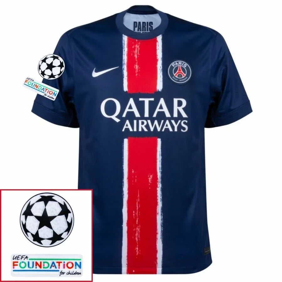 Paris Saint-Germain Barcola 29 Fan Jersey Home 2024/25 Patches UCL UEFA Foundation (Official Printing)