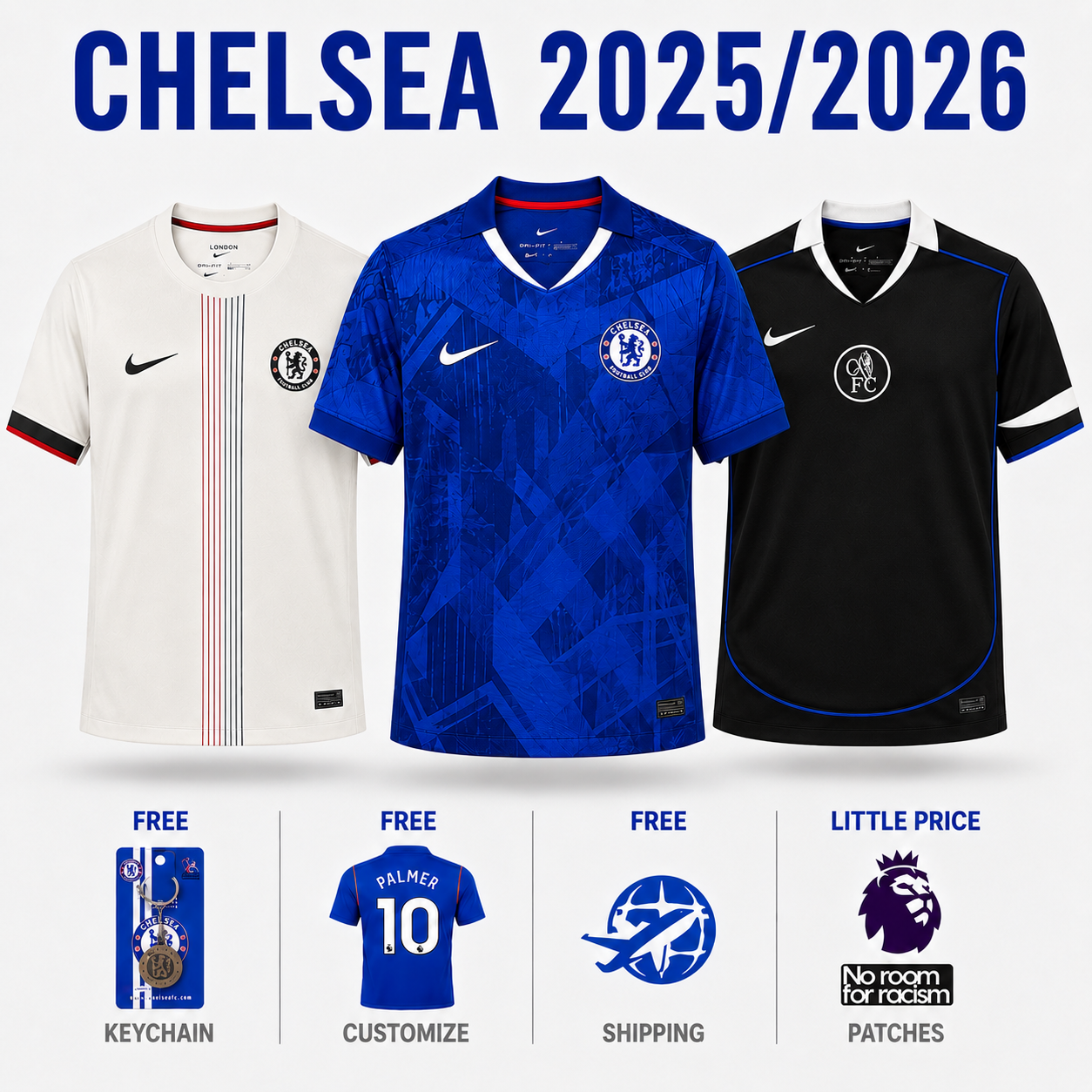 COMBO Chelsea 25/26 - Home, Away and Third -  Fan Version Pulses Football