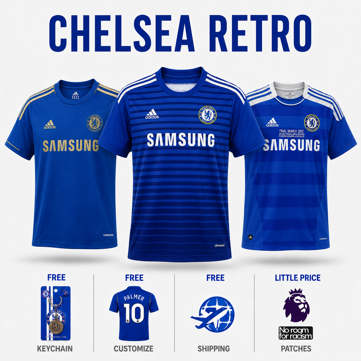 COMBO Chelsea Retro - Home 12/13, Home 14/15 and Home 11/12 Pulses Football