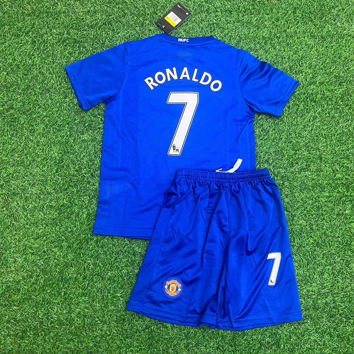 Cristiano Ronaldo Manchester United Blue Kids Children Set Retro Football Jersey Kinder Trikot Soccer Shirt Pulses Football