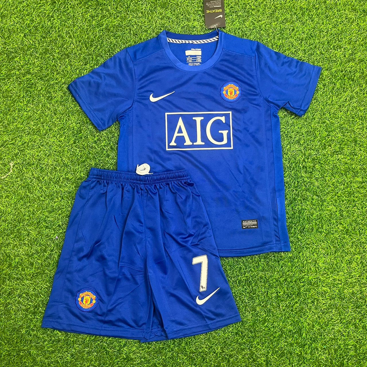Cristiano Ronaldo Manchester United Blue Kids Children Set Retro Football Jersey Kinder Trikot Soccer Shirt Pulses Football
