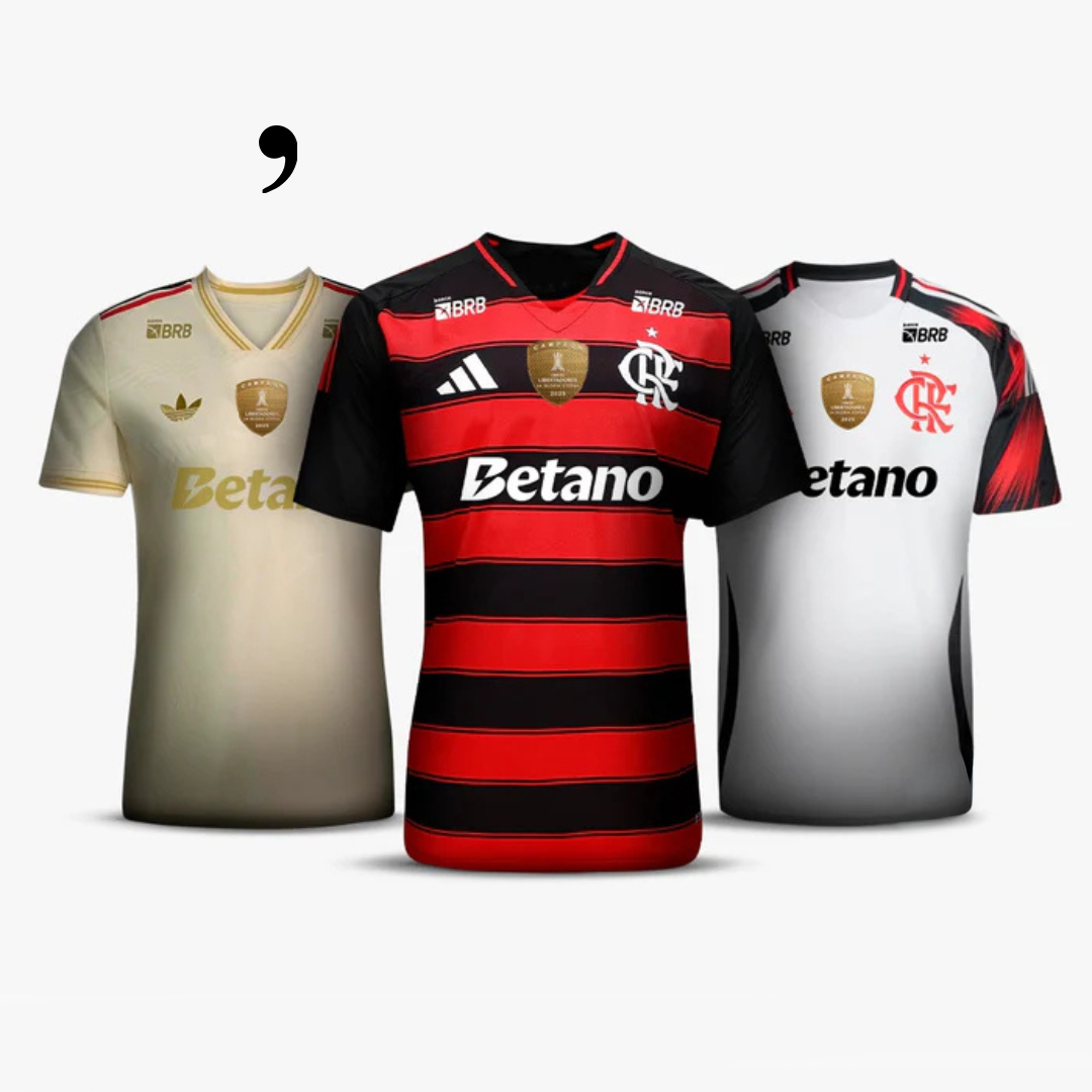 Combo 3 Mantos do Flamengo 2025 - Fan Version Sponsor Betano + patchs Campeao
