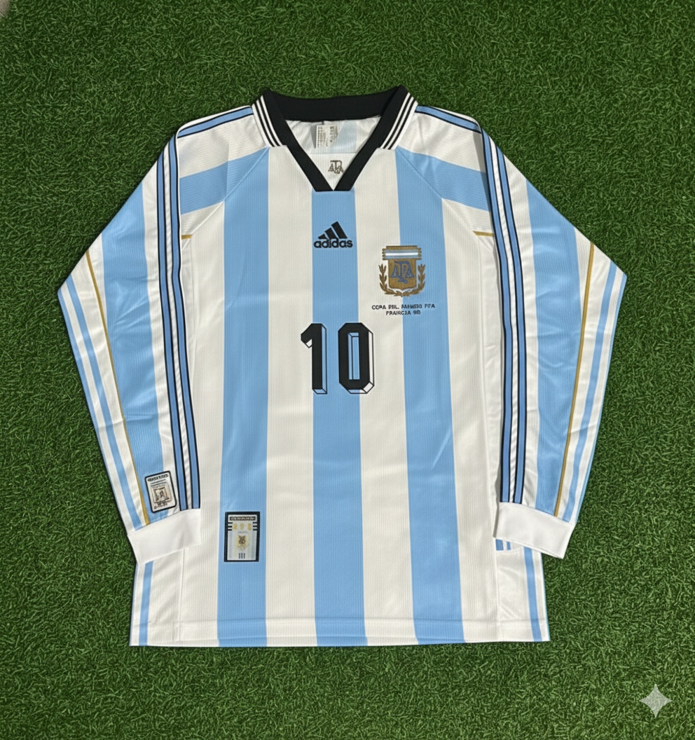 Lionel Messi Argentina Retro Long Sleeve Retro Football Jersey Kit Pulses Football