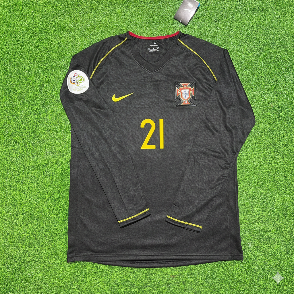 Nuno Gomes Portugal 2006 World Cup Long Sleeve Black Retro Football Jersey Pulses Football