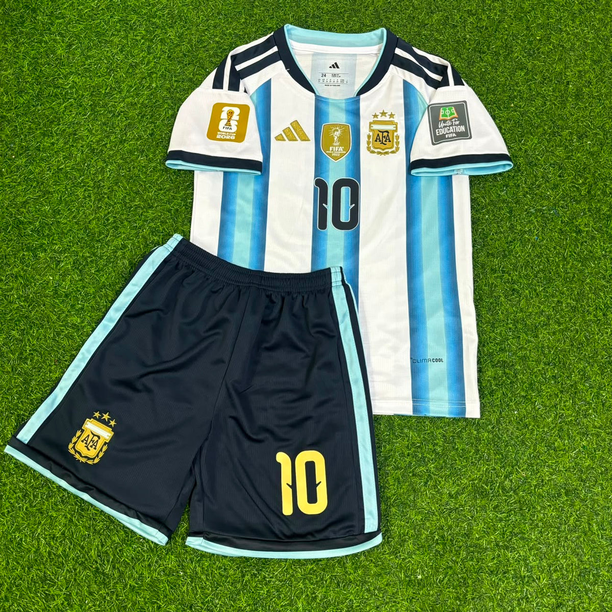 Lionel Messi #10 Argentina 2026 World Cup Home Kids Patch Football Jersey Pulses Football