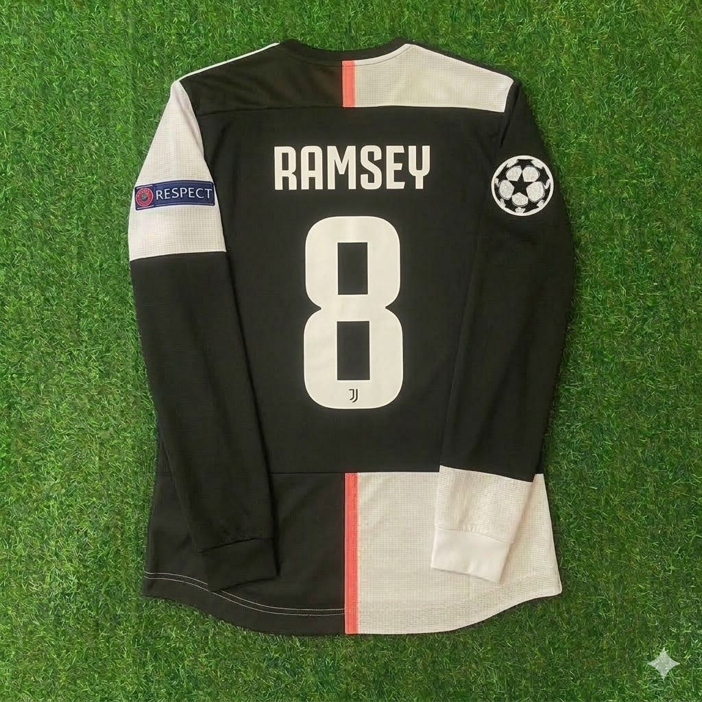 Aaron Ramsey 8- Juventus Long Sleeve 2019 2020 Retro White Black Jersey Trikot Maglia Pulses Football